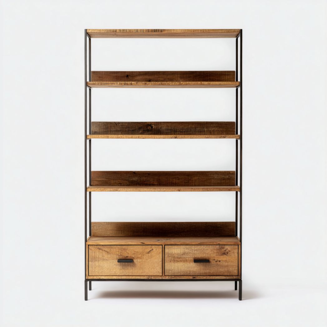 Regał na książki z drewna z metalową ramą - 90 x 40 x 180
