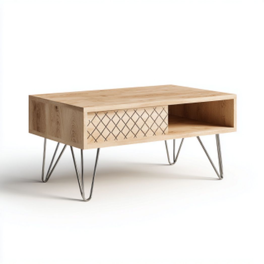 Stolik kawowy z drewna bukowego z przestrzenią na przechowywanie - 120 x 60 x 45