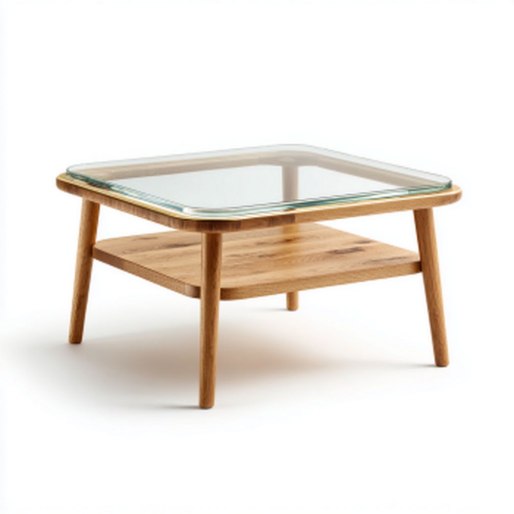 Stolik kawowy z drewna i szkła do salonu - 60 x 60 x 40