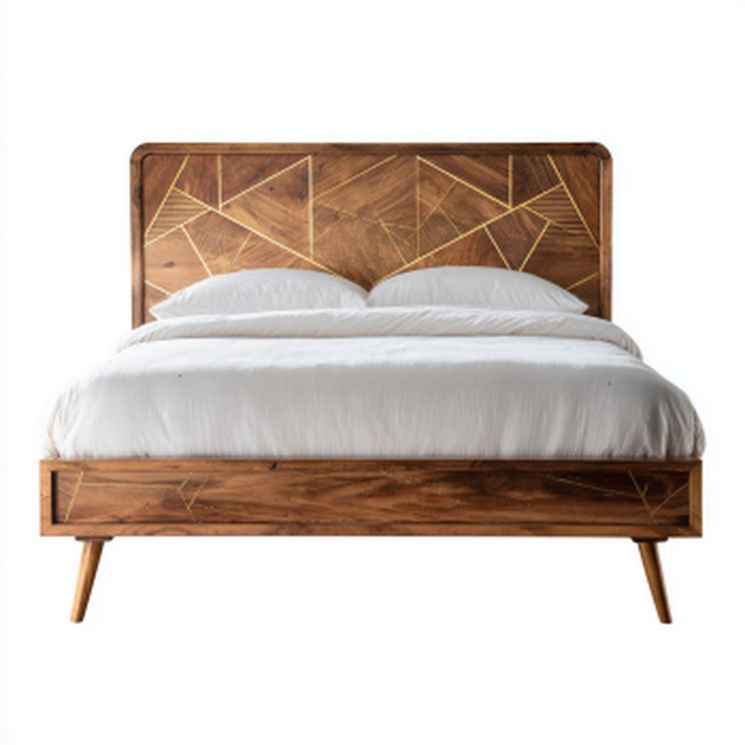 Łóżko z drewna z tapicerowanym wezgłowiem do sypialni - 200 x 160 x 120